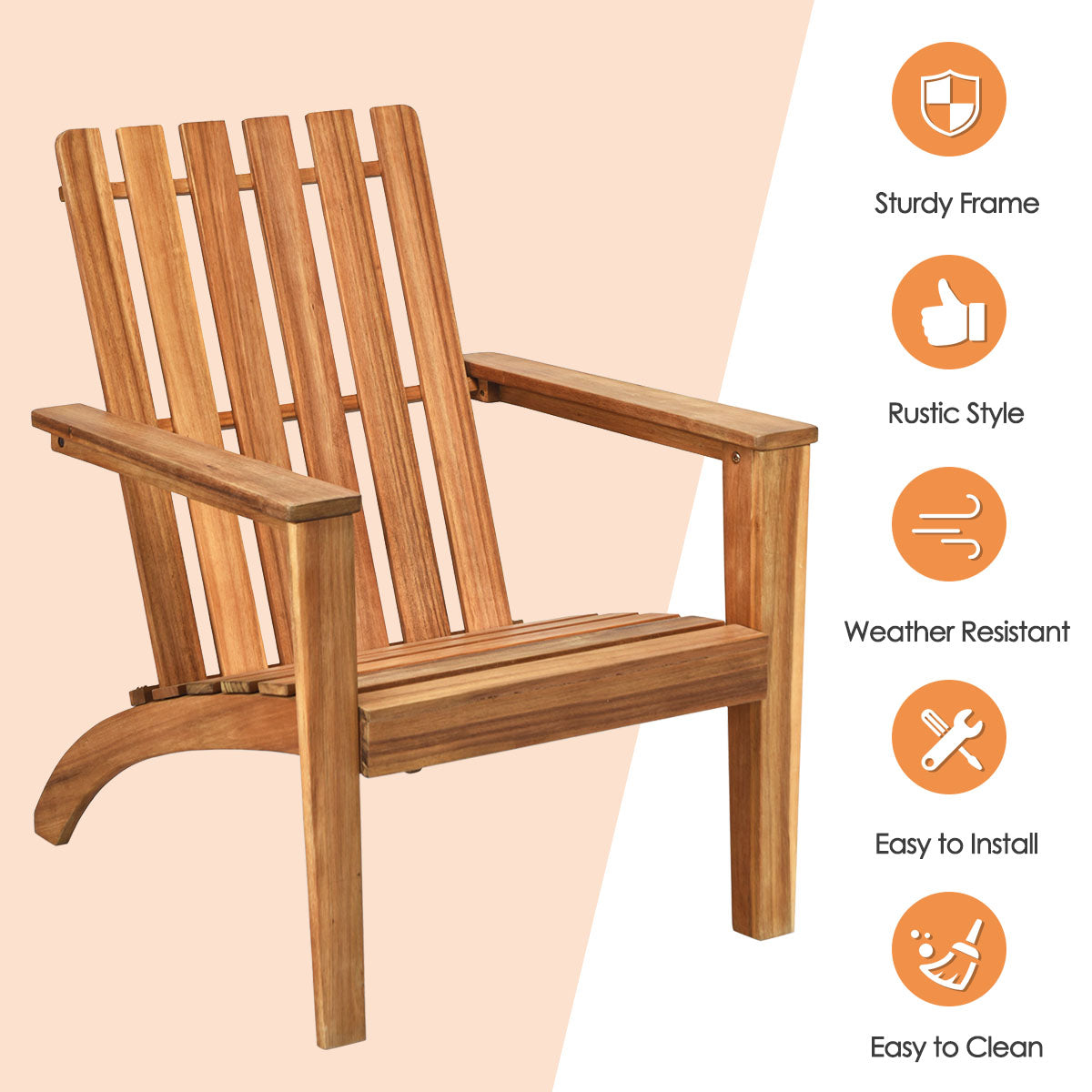 Patio Lounge Chair with Ergonomic High Backrest and Armrest-Natural