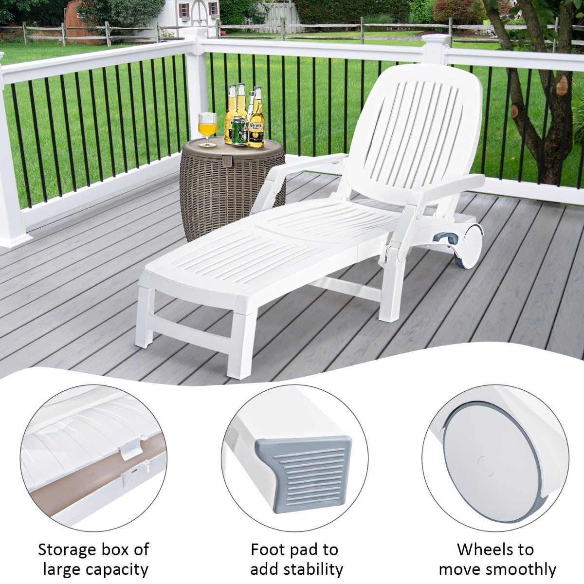 Outdoor Chaise Lounge Chair with Storage Box-2 pieces
