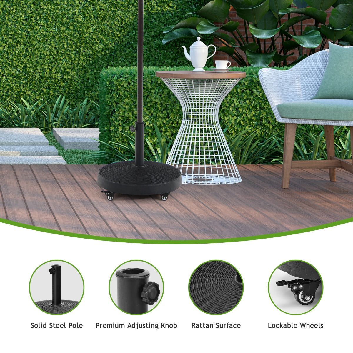 Easy-assembly resin umbrella stand includes complete accessories and clear instructions