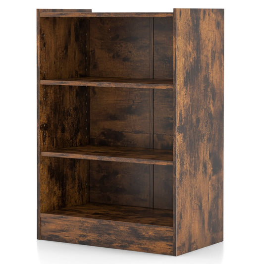 Black and rustic brown bookshelf with 18 shelf positions for items of different sizes