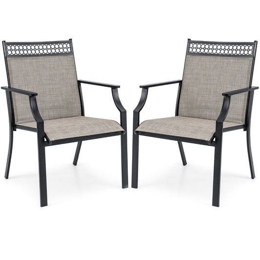 Outdoor Patio Dining Chair Set with Breathable Fabric - Coffee, 2 Pcs