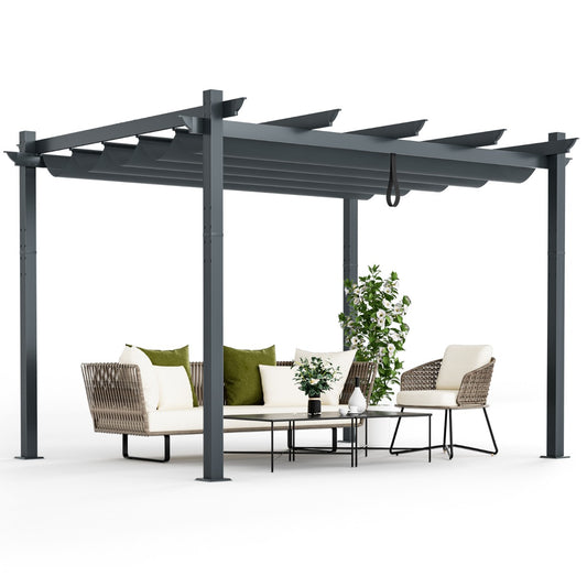 Costway Outdoor Retractable Pergola with Retractable Canopy Cover for Garden-Grey