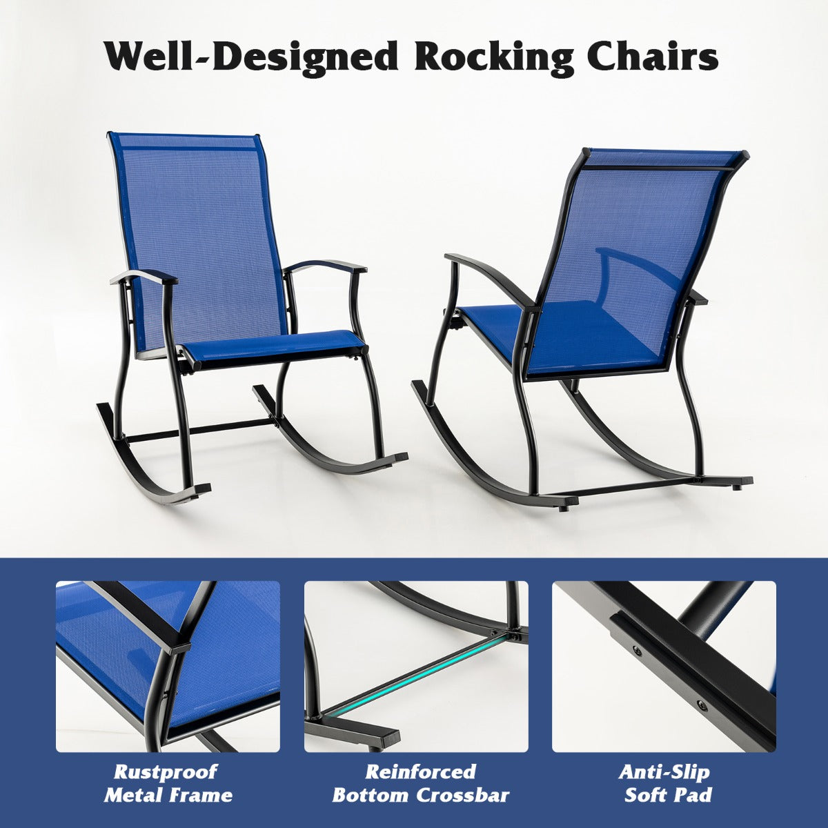 Each rocker supports up to 150 kg and offers a spacious 48 by 51 cm seat area