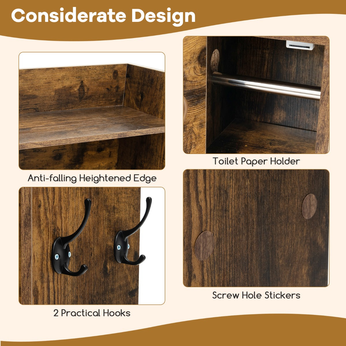 Costway Over The Toilet Storage Cabinet with Sliding Barn Door and Adjustable Shelves-Brown