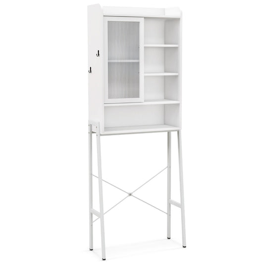 Costway Over the Toilet Storage Cabinet with Sliding Door and Shelves-White