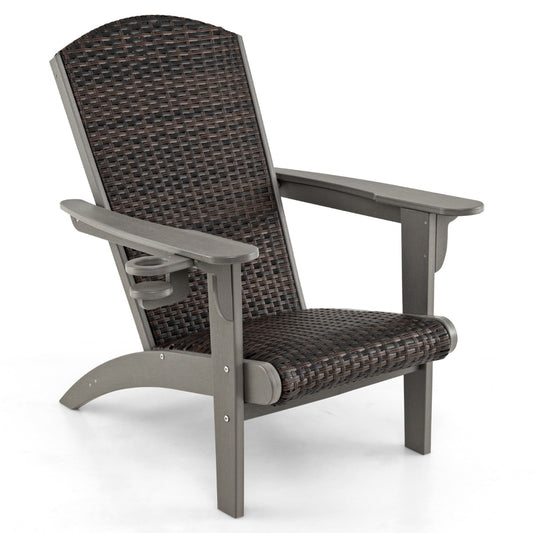 Patio Adirondack HDPE Lounge Chair with Rattan Padded Seat and Back-Grey
