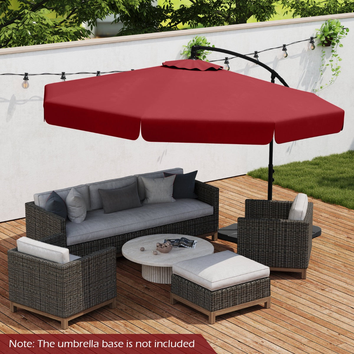 Patio Cantilever Offset Hanging Umbrella with Cover Easy Tilt Adjustment-Red