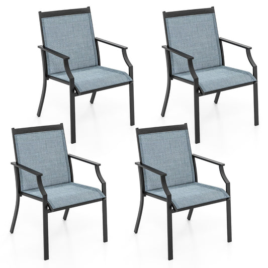 Costway 4 Piece Patio Dining Chairs with Breathable Seat for Porch-Blue