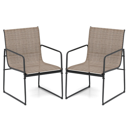 Patio Furniture Outdoor Dining Chairs with Breathable Seat and Backrest-Coffee-2 pieces