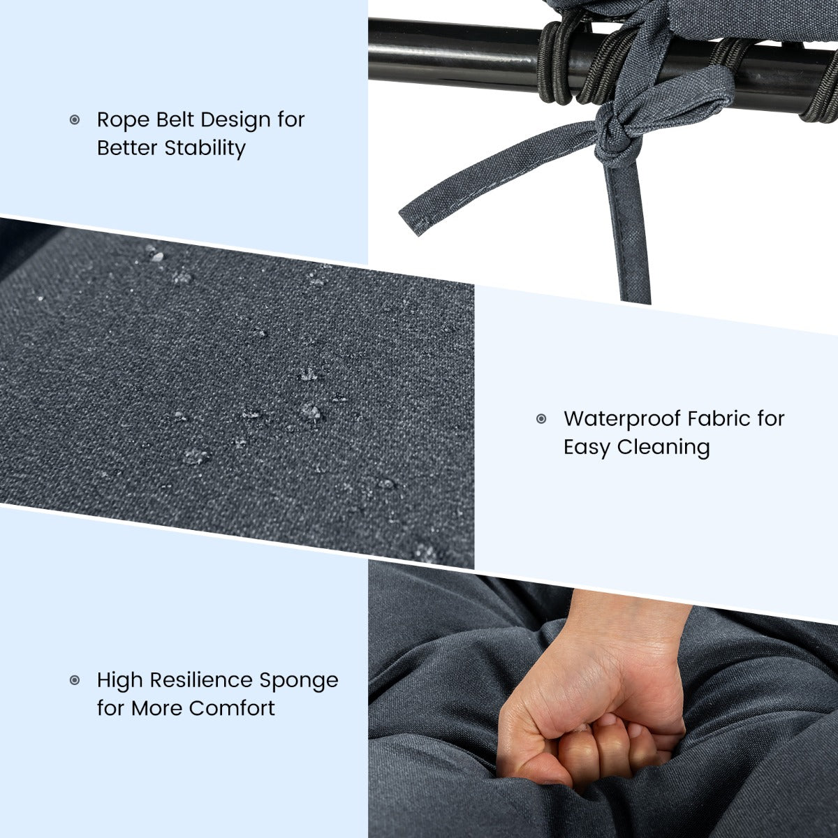 186cm x 56cm Patio Lounge Chair Cushion with 4 String Ties(Chair Excluded)-Grey