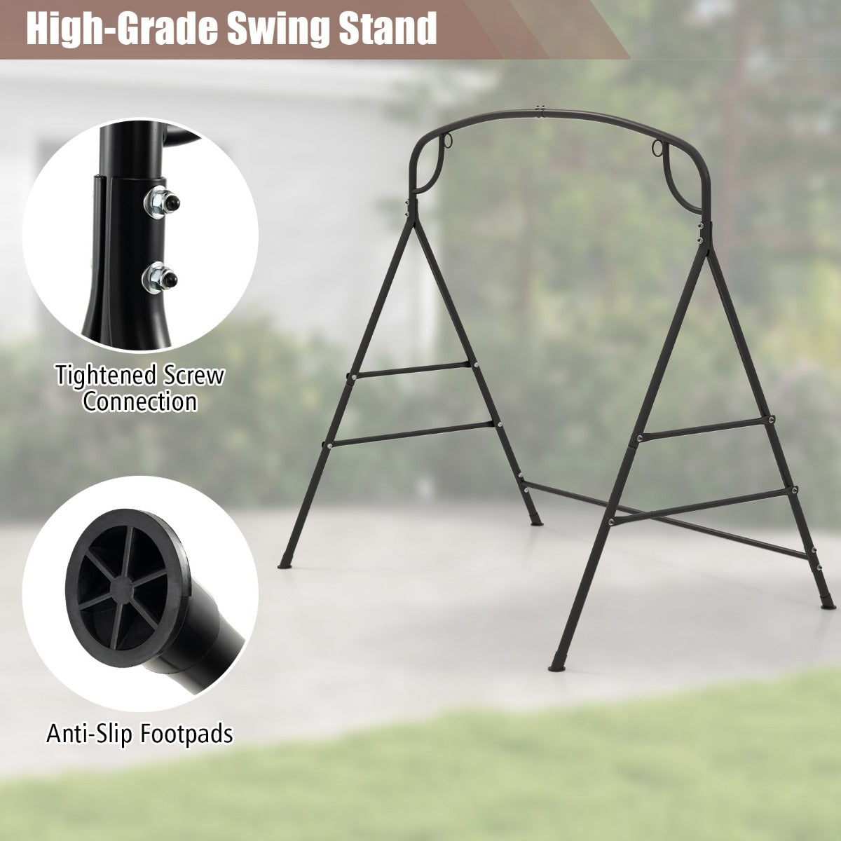 Patio Metal Swing Stand Heavy-Duty A-Shaped Swing Frame with Double Side Bars
