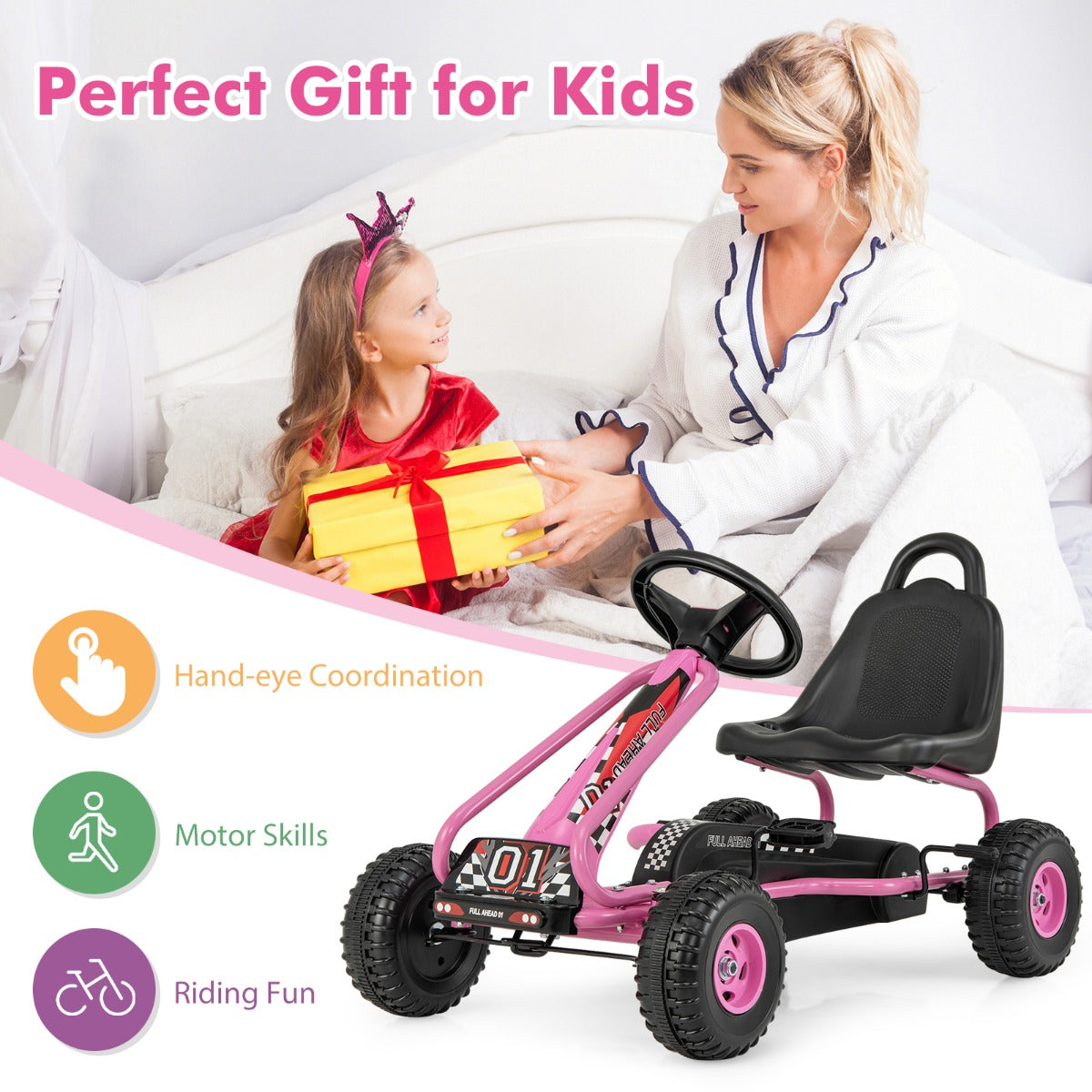 Lifelike pedal ride-on toy makes an exciting birthday or holiday gift for active children