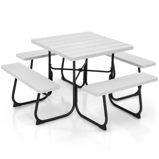 Compact 90cm round picnic table set provides comfortable seating for two to eight people