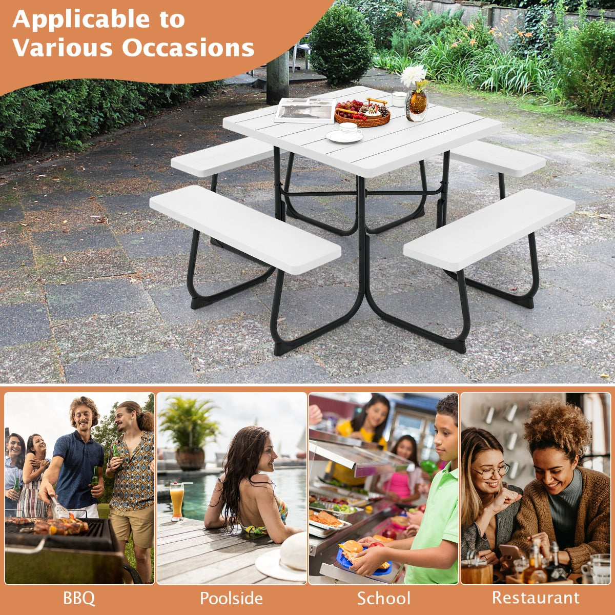 Four-bench outdoor dining table ships in two boxes that may arrive separately