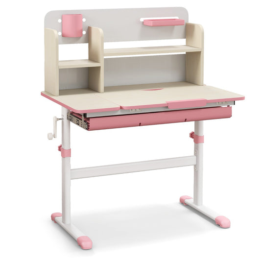 Costway Height Adjustable Children Study Desk with Tilt Desktop for 3-12 Years Old-Pink