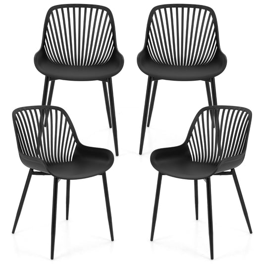 Costway Plastic Dining Chair Set of 4 with Metal Legs and Cutout Backrest-Black