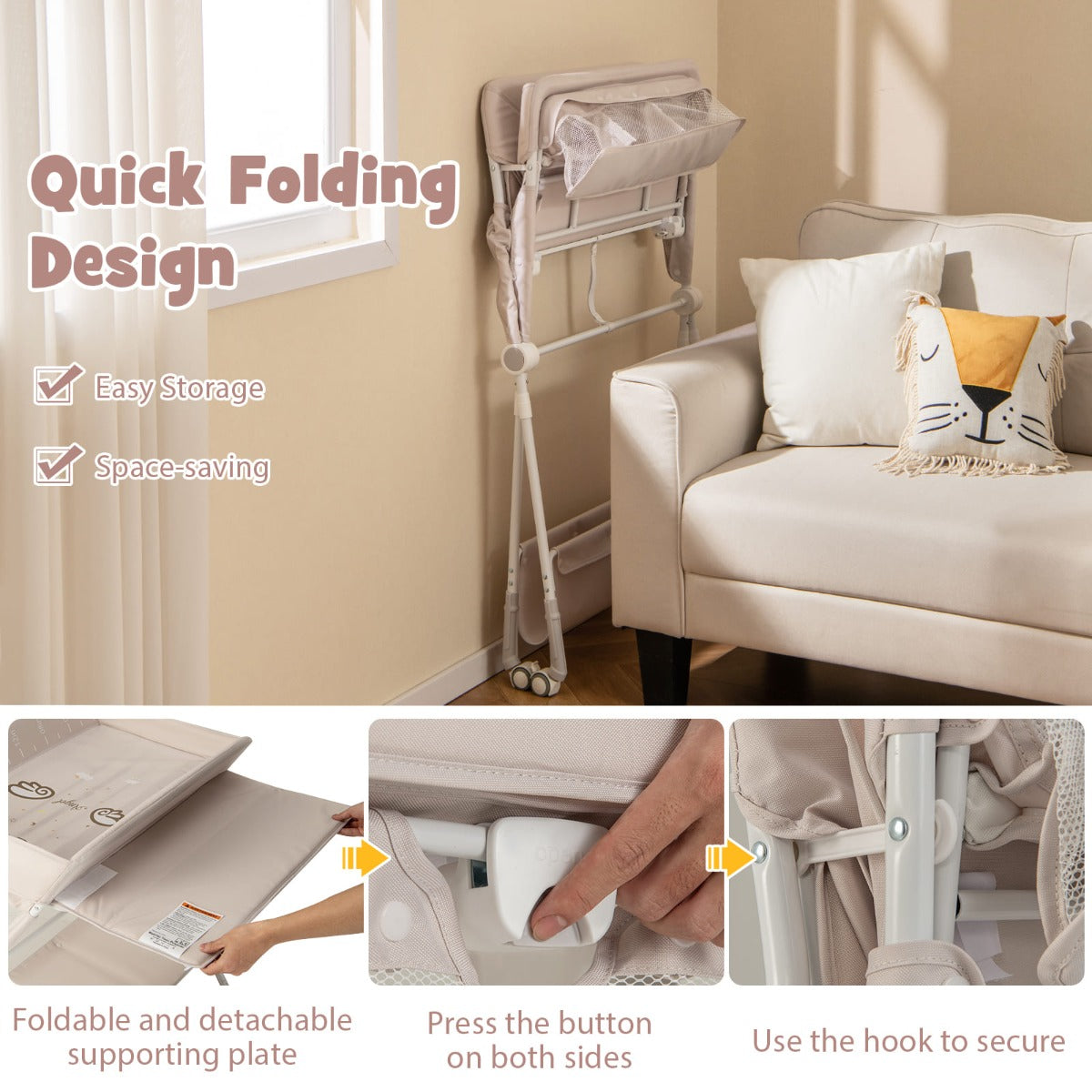 Portable Folding Baby Changing Table for Infant Newborn Nursery-Beige