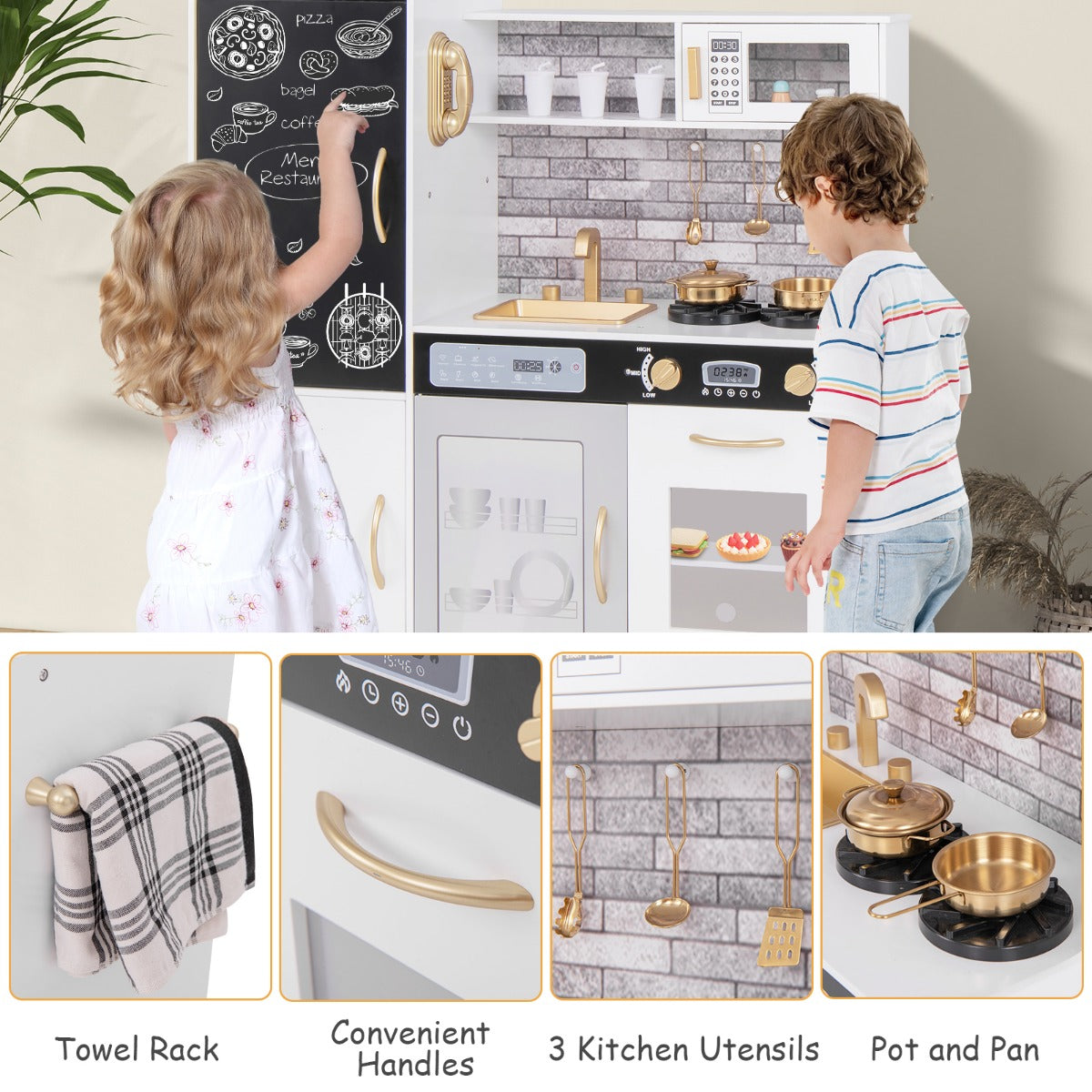 Pretend Play Kitchen for Kids Aged 3+ with Utensils and Oven-White