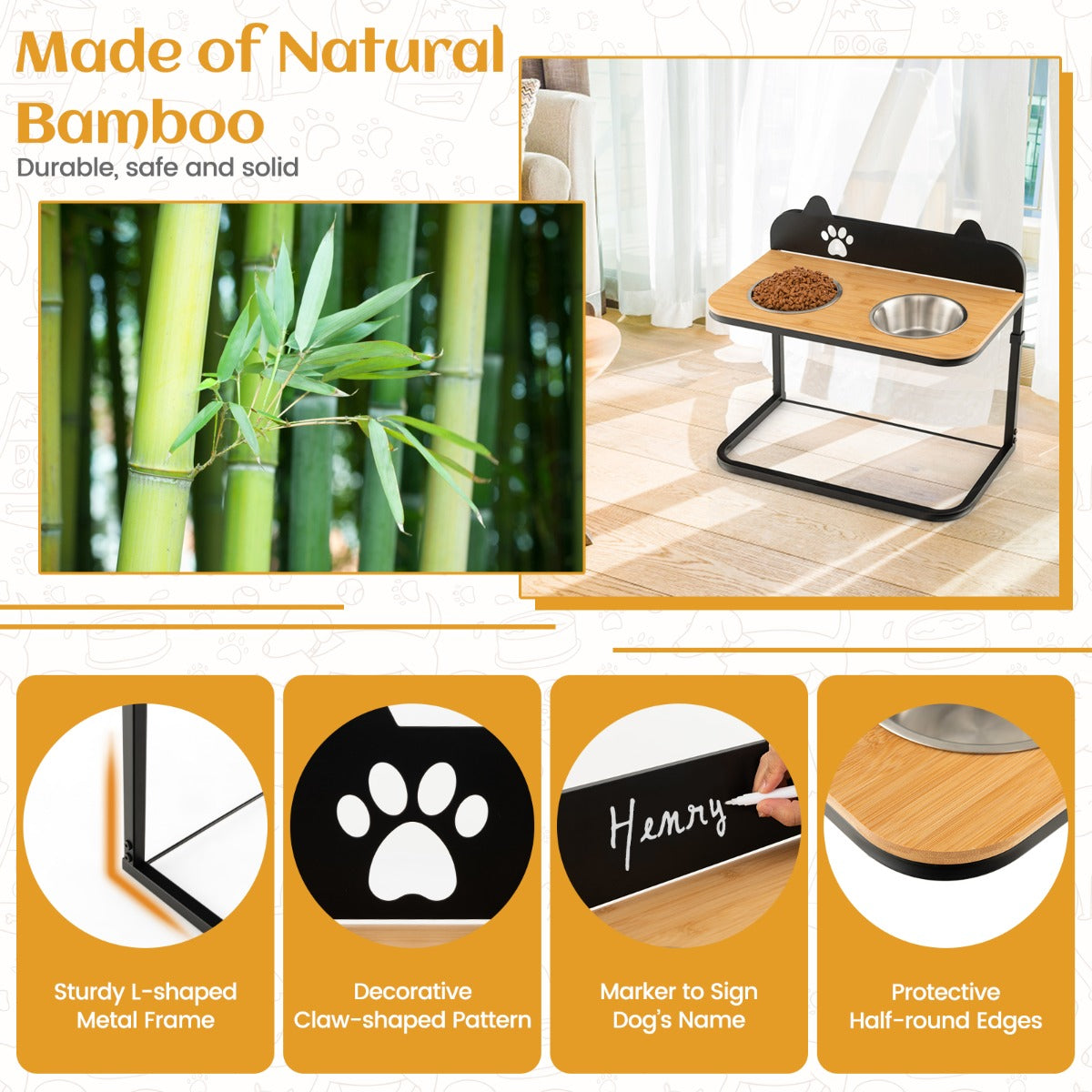Metal Raised Dog Bowl Stand with 2 Stainless Steel Food Water Bowls for Medium/Large Dogs