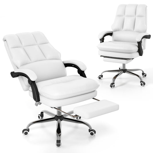 PU Leather Ergonomic Office Chair with Adjustable Swivel Seat-White