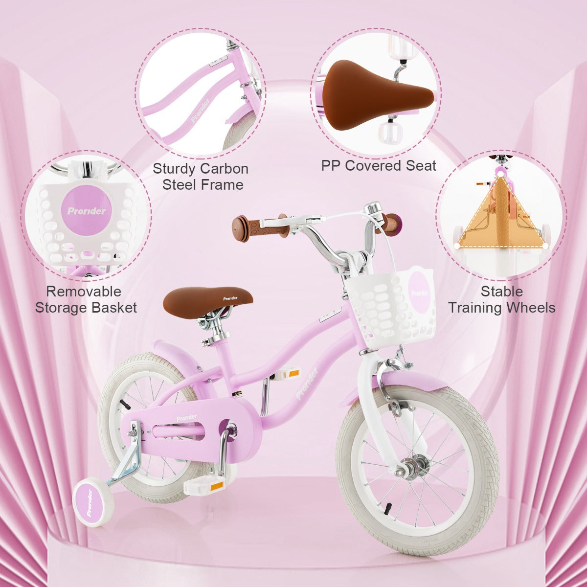 Kids Bike with Front Handbrake and Rear Coaster Brake for 3-5 Years Old-Purple-14 inches
