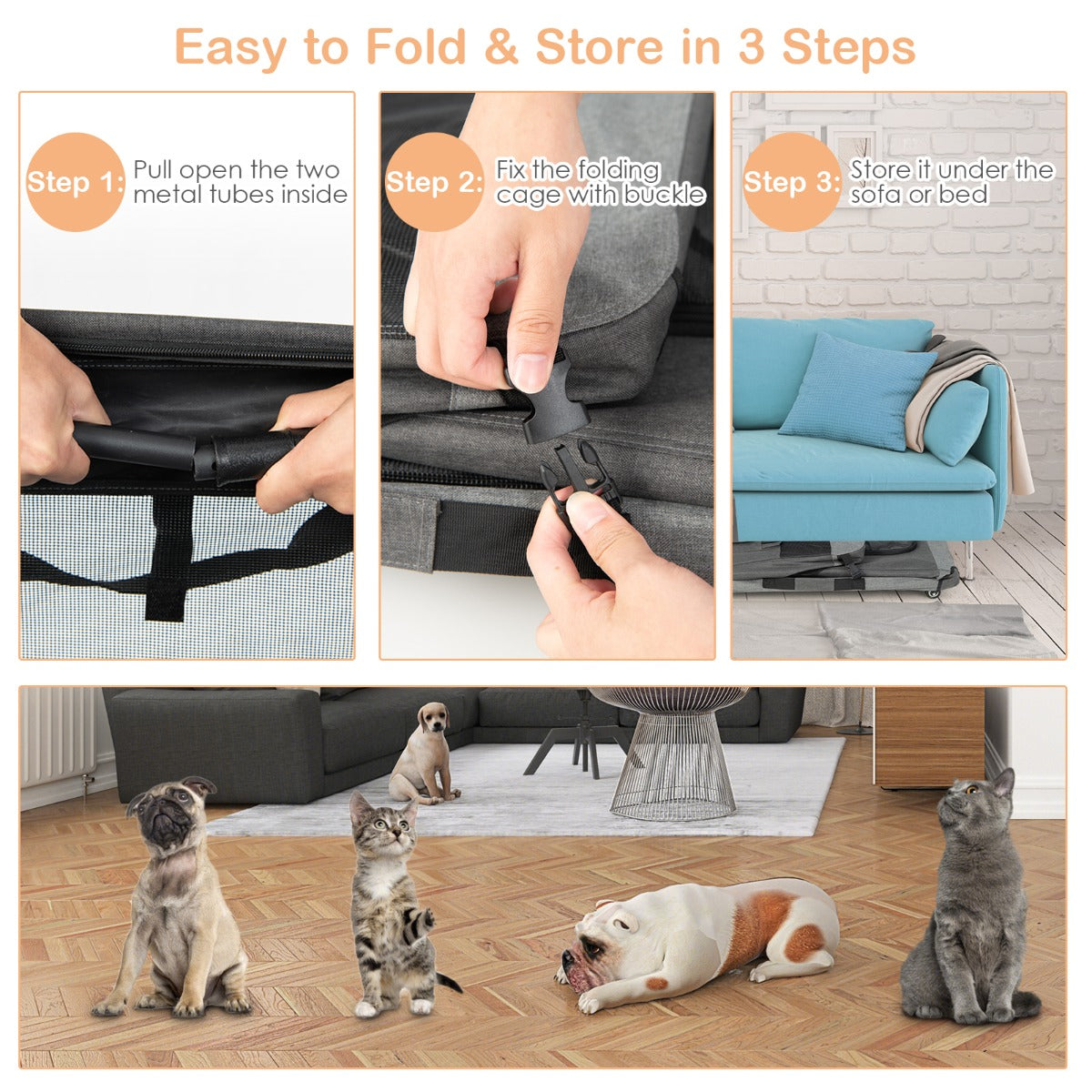 Large Foldable Cat Racing Cage with Shoulder Strap & Removable Cushion-L