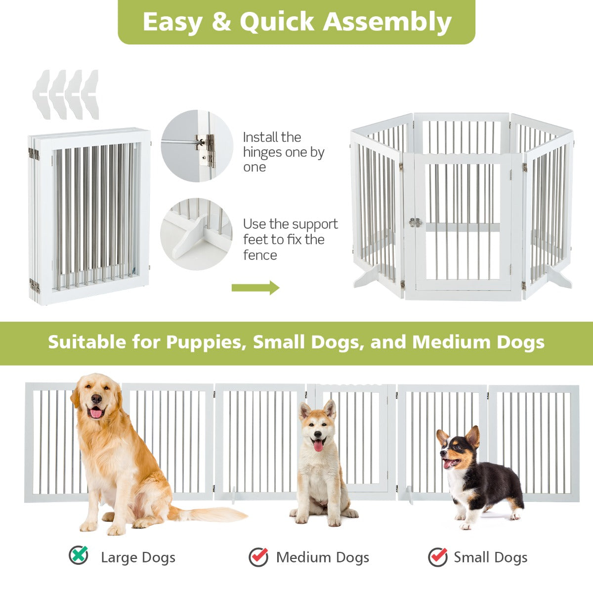 Freestanding 6-Panel Dog Gate with Stainless Steel for Pet