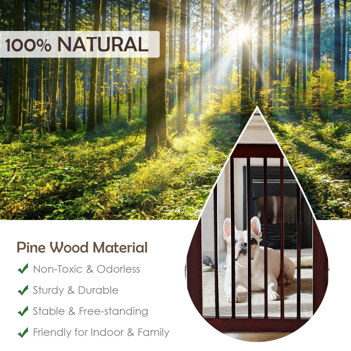 4 Panel Folding Dog Fence with Walk Through Door-Coffee