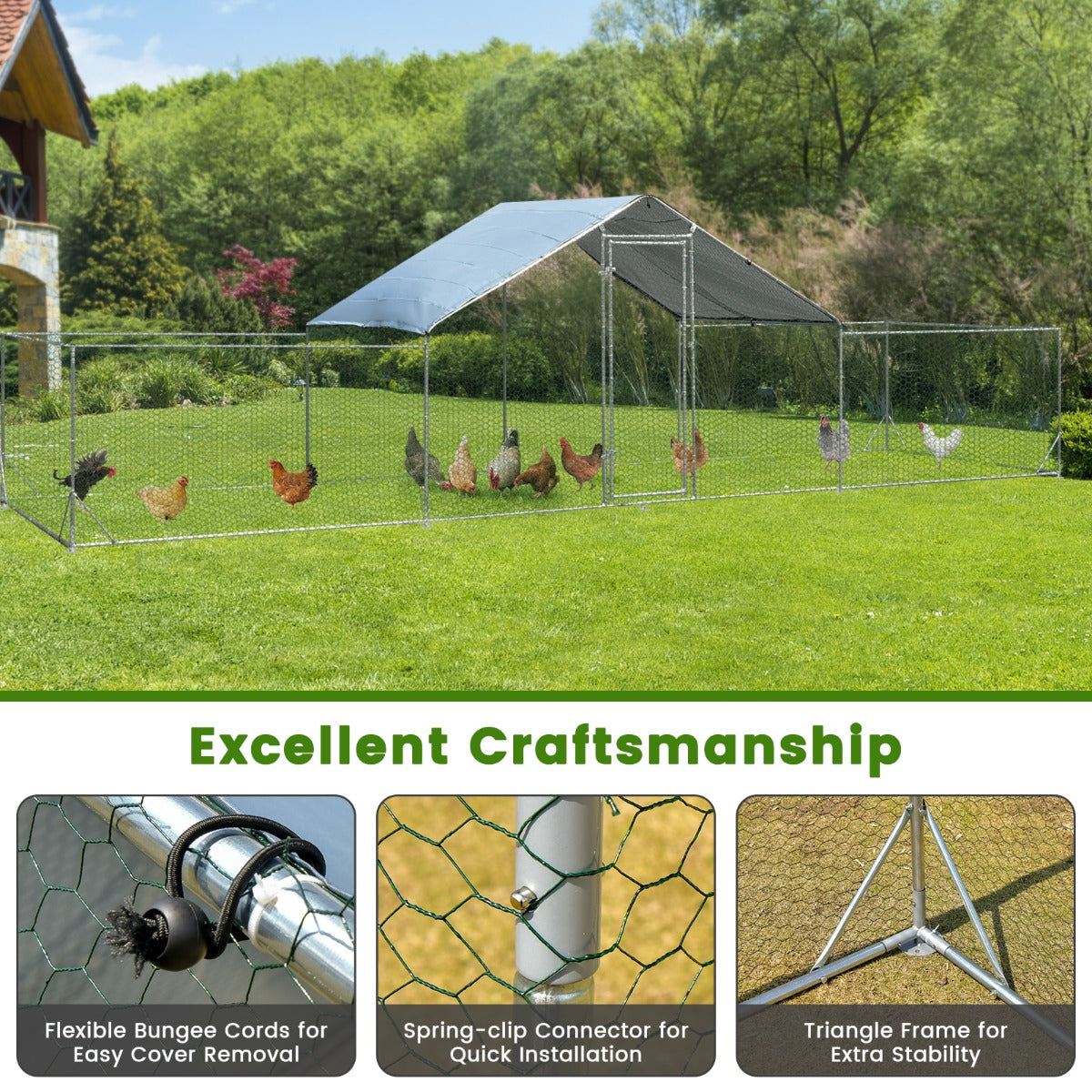 Extra Large Metal Chicken Coop with Waterproof & Sun-proof Cover