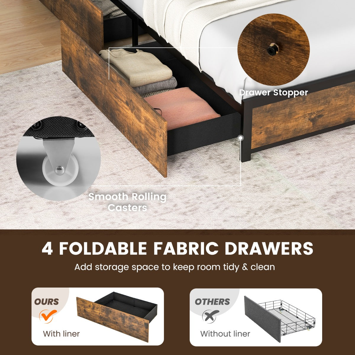 Queen Bed Frame with Smart LED Lights & Storage Headboard
