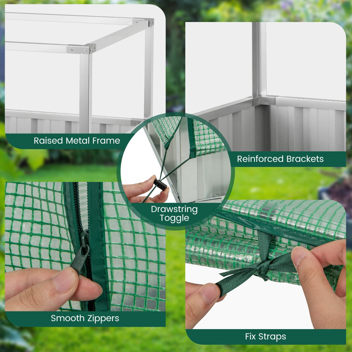 Galvanized Raised Garden Bed with Mini Greenhouse Cover for Herbs, Vegetables, Fruits