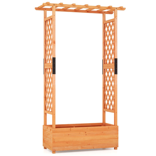 Costway Raised Garden Bed with Arch Trellis for Vine Climbing Plant Flower-S