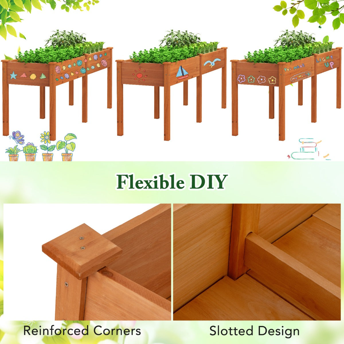 Raised Garden Bed with Legs Elevated Planter Box with Divider-Yellow