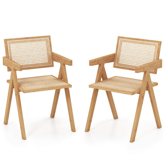 Costway Rattan Accent Chairs Set of 2 with Natural Bamboo Frame