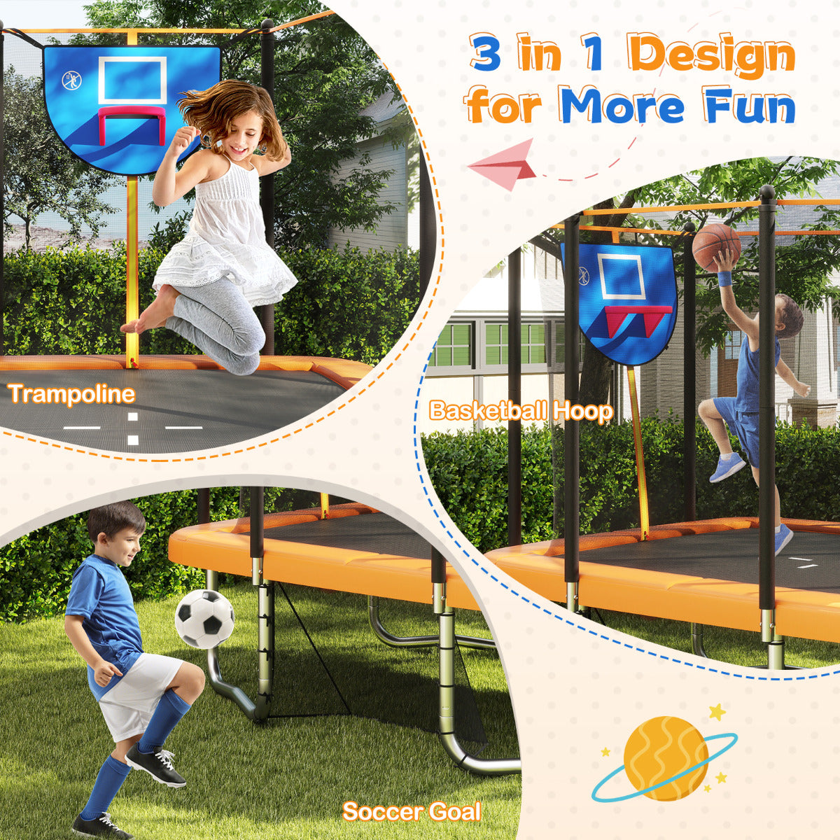 Rectangle Outdoor Trampoline 10 x 8 FT Heavy-Duty Trampoline-Orange