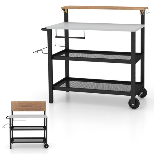 Rolling Bar Cart with Flip-up Table and Foldable Handle for Kitchen