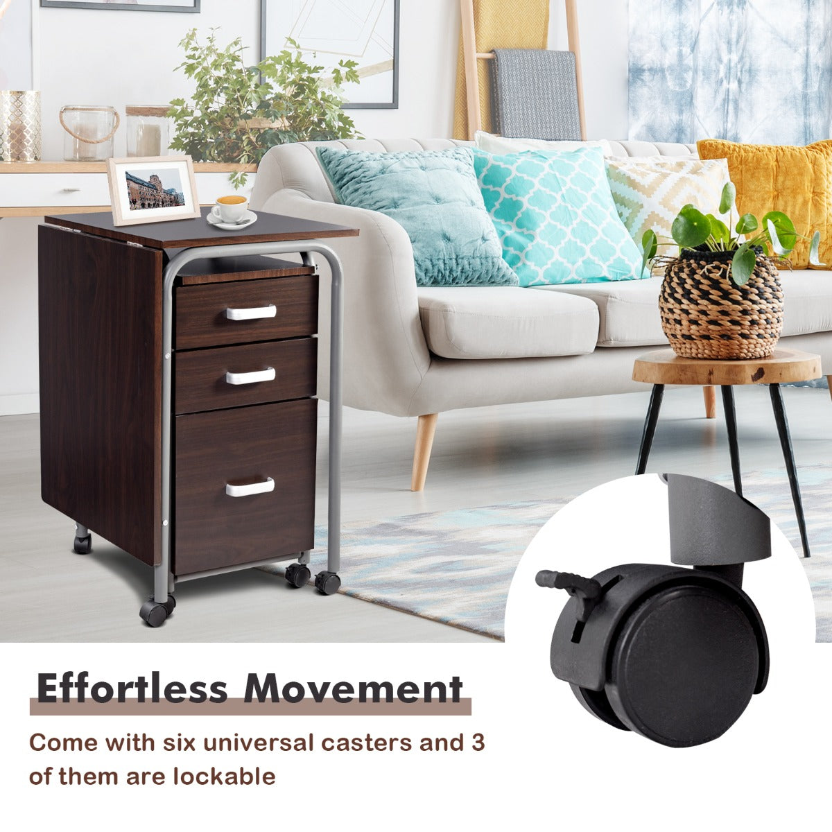 Rolling computer desk includes clear instructions and hardware for straightforward home assembly