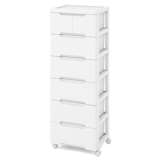 Rolling Storage Cabinet with 5/7 Drawers and Wheels-White-6 Tiers