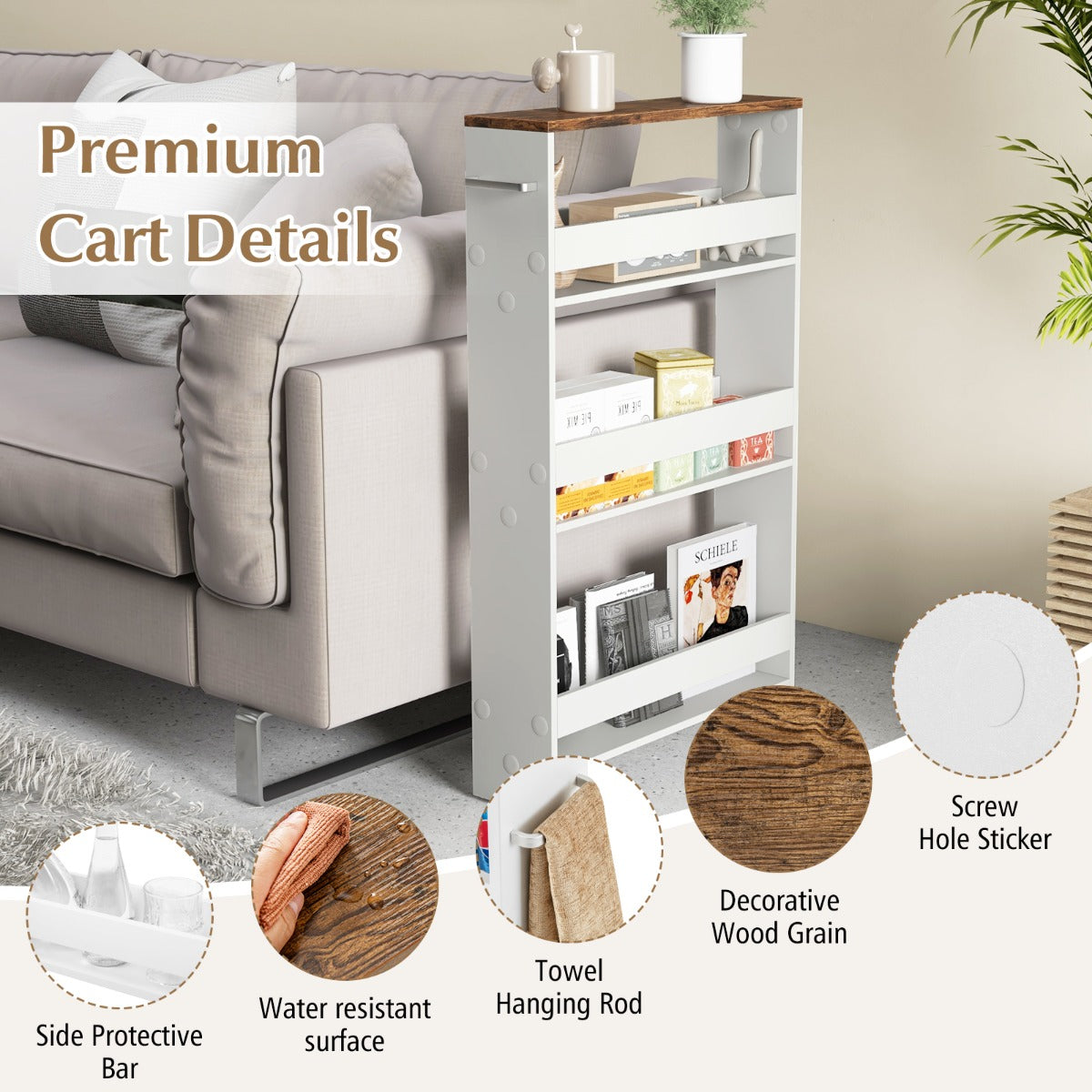 Costway Slim Rolling Storage Cart for Kitchen Bathroom Laundry Small Places-Brown
