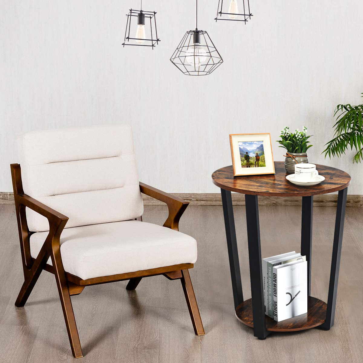 Round End Table with Storage Shelf for Living Room-Coffee