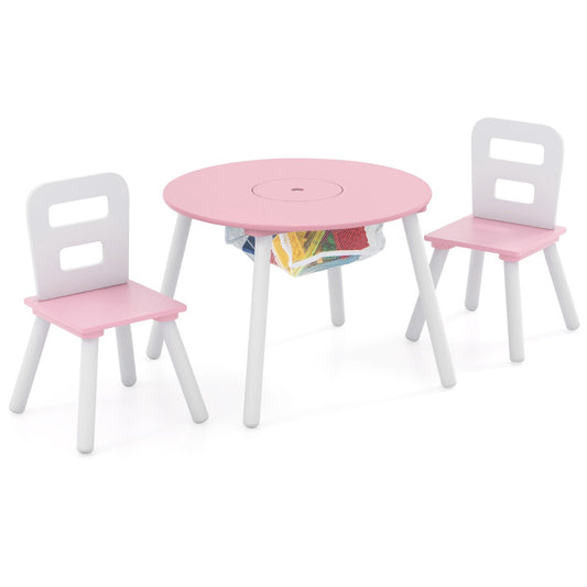 Costway 3 Piece Children Activity Table Set with Center Mesh Storage for Arts Crafts Meals and Study-Pink