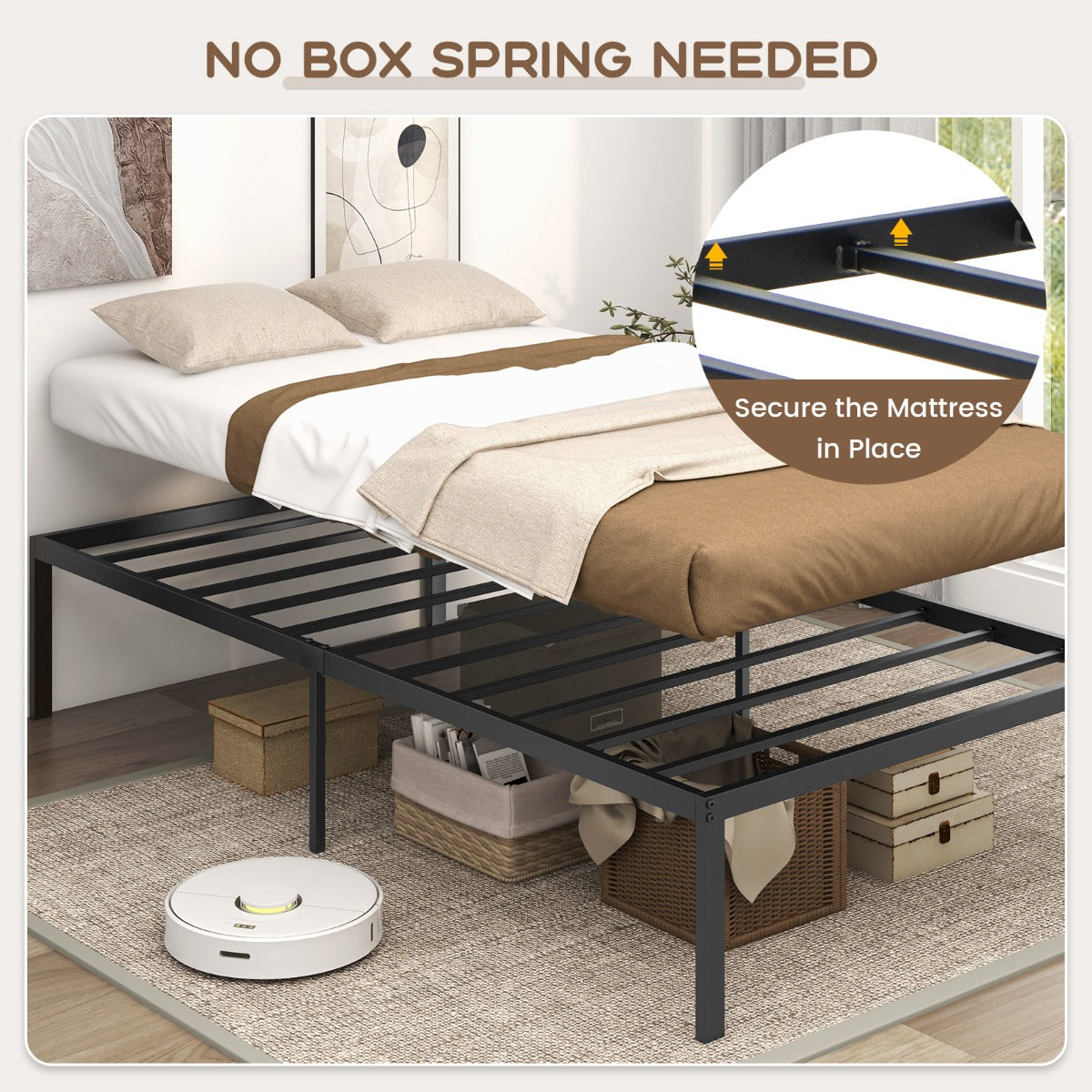 Costway Single Size Metal Platform Bed Frame with Under Bed Storage