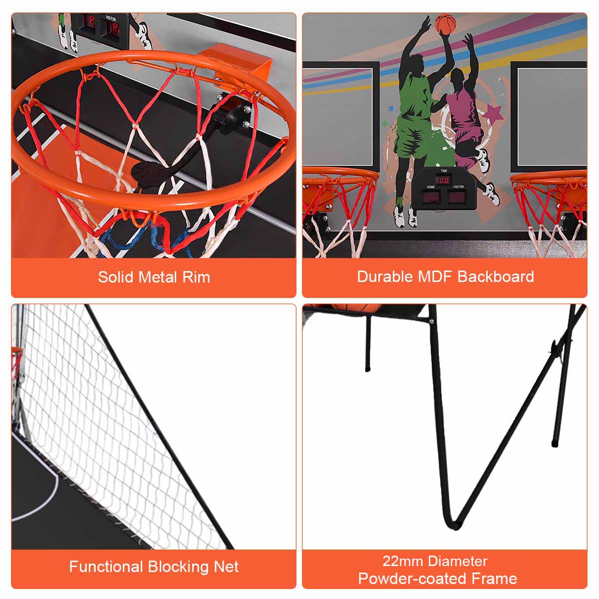 8-in-1 Electronic Basketball Hoop Arcade Game with 4 Balls-Black