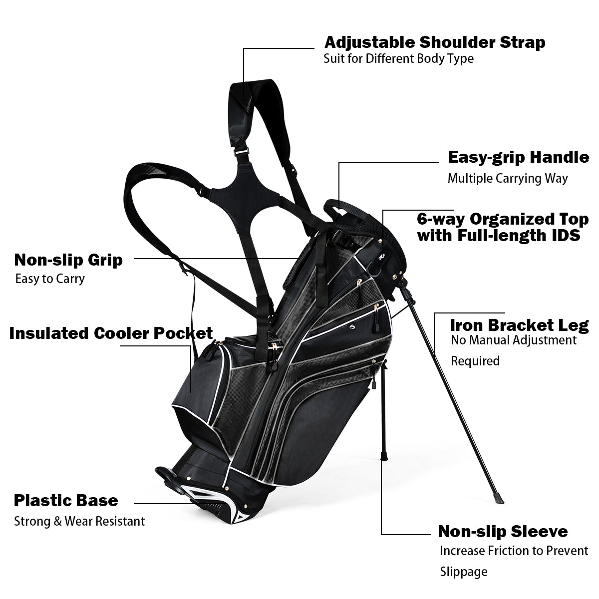 Costway Golf Stand Bag with 6 Way Divider Carry Organizer for Outdoor Use