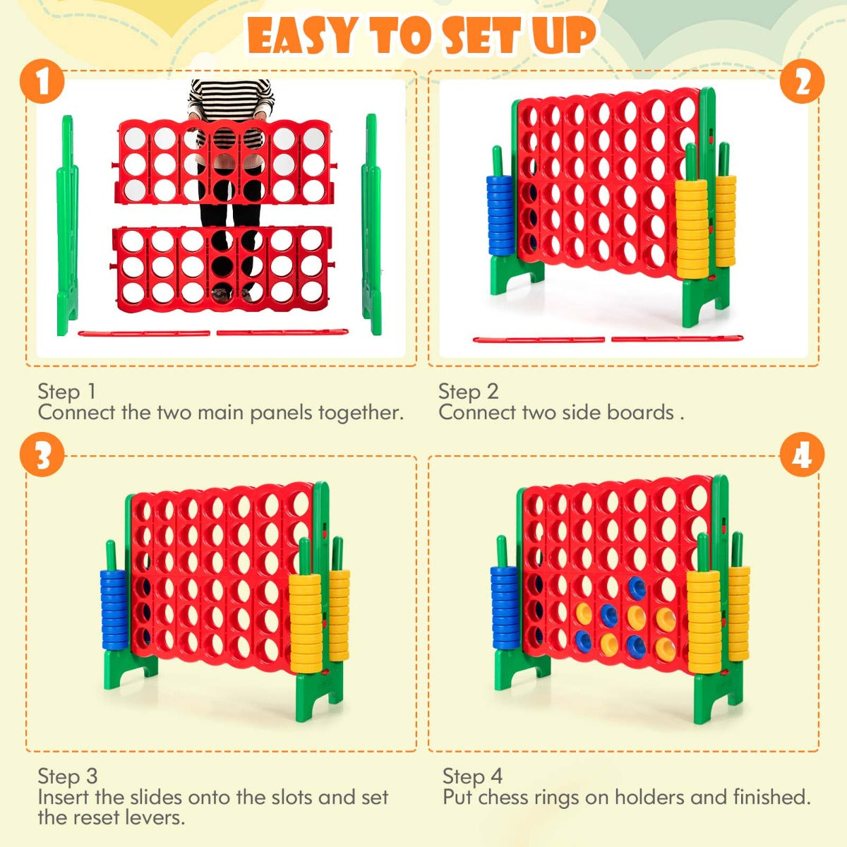 Giant Connect 4 in A Row with 42 Jumbo Rings for Garden & Beach-Green