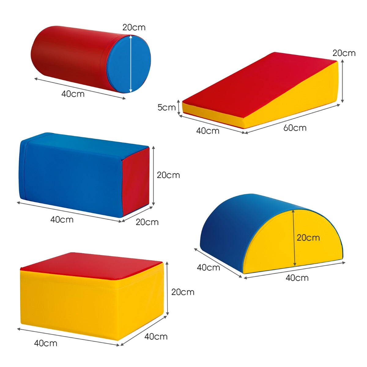 5 Pieces Kids Climb Crawl Activity Play Set with Safe Foam Blocks-Red