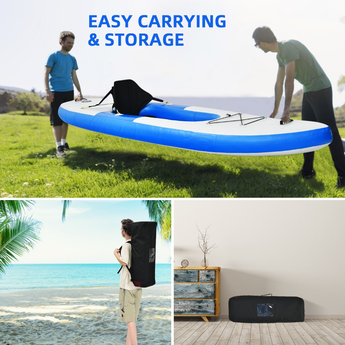 Inflatable Kayak with Adjustable Aluminum Oars for 1 Person-Blue