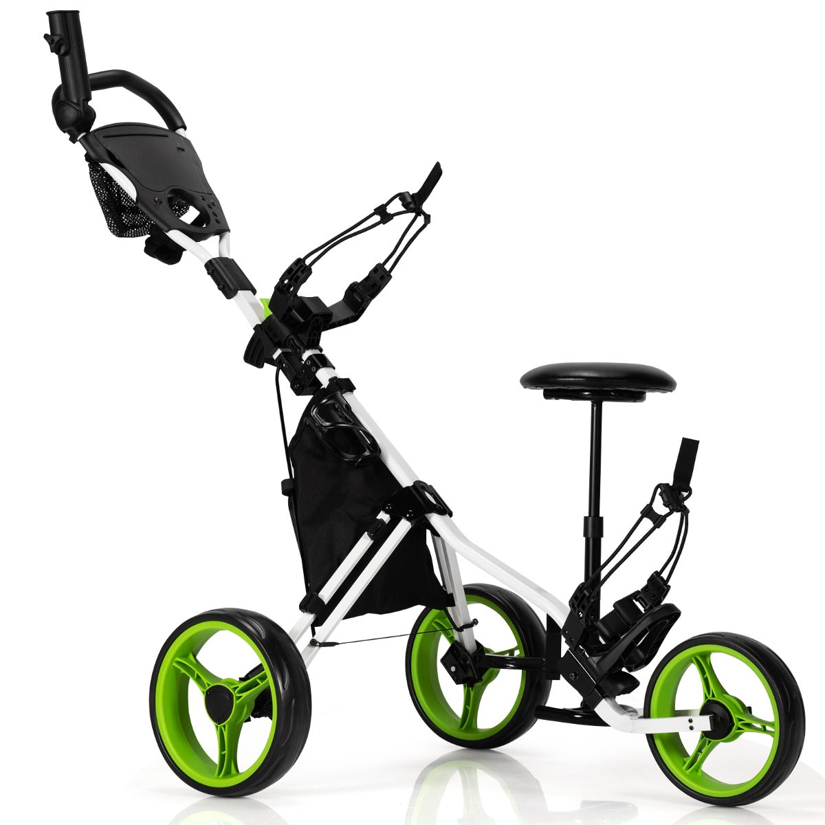 Costway Golf Push Pull Cart Lightweight 3 Wheels Golf Push Cart-Green