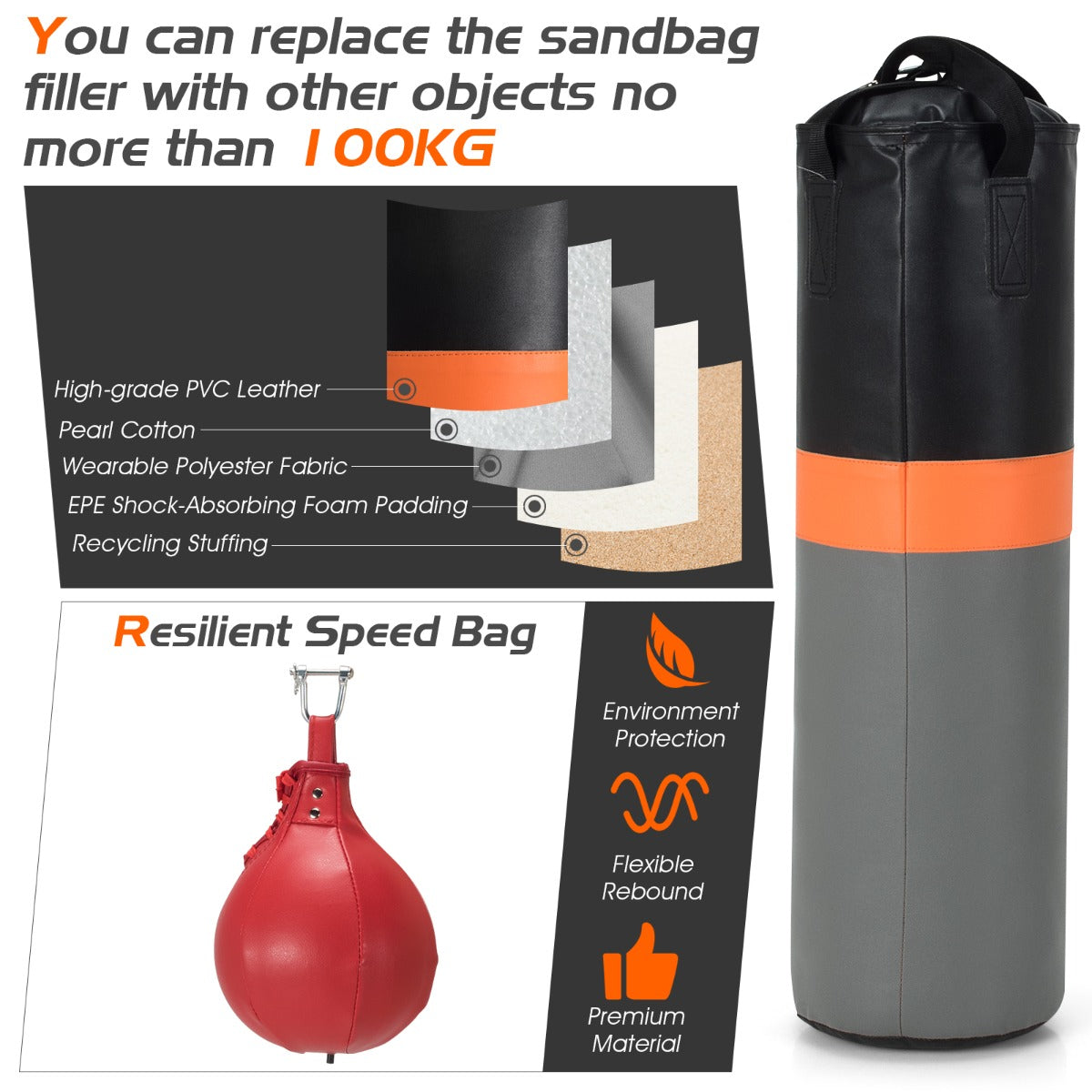 Heavy Bag Stand with Heavy Bag and Adjustable Speed Bag