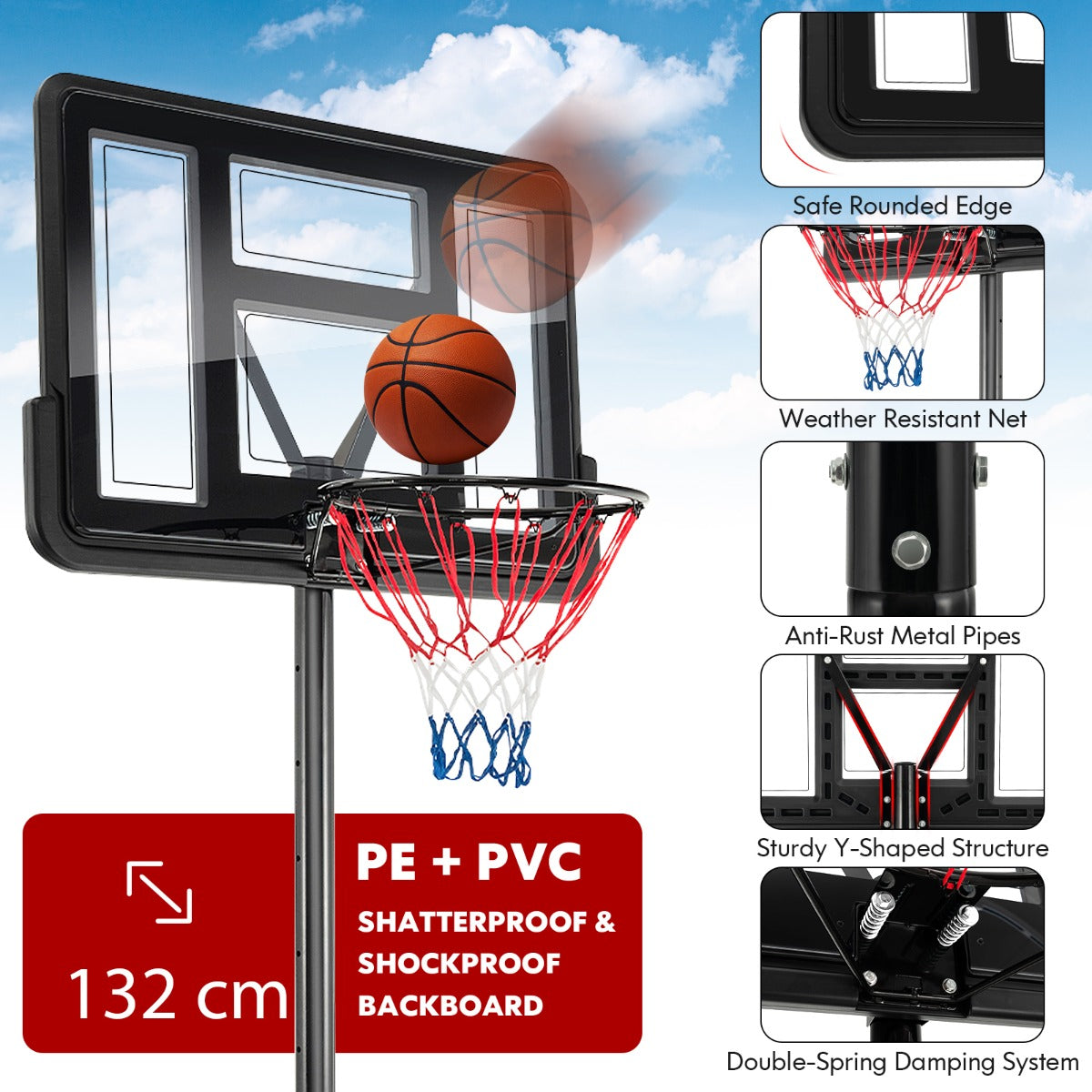 Stable outdoor basketball system includes detailed instructions for straightforward home assembly